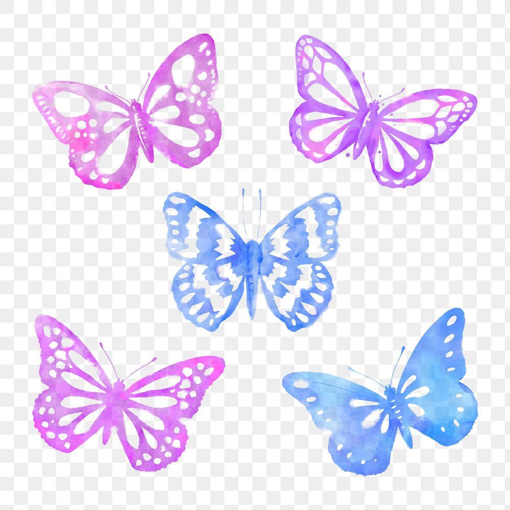 Watercolor butterfly png sticker, design element set