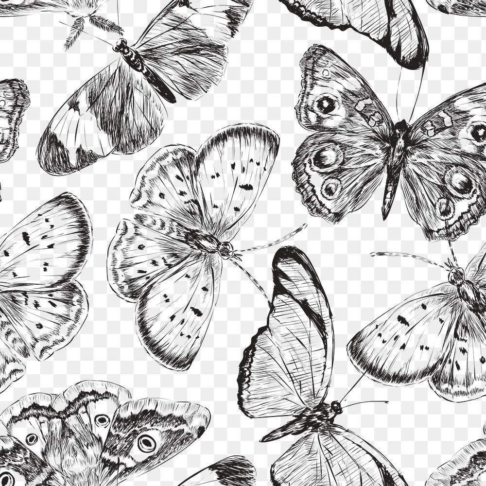 Vintage butterfly png pattern, transparent background