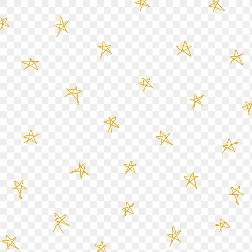 Star doodle pattern png, transparent background, yellow cute design