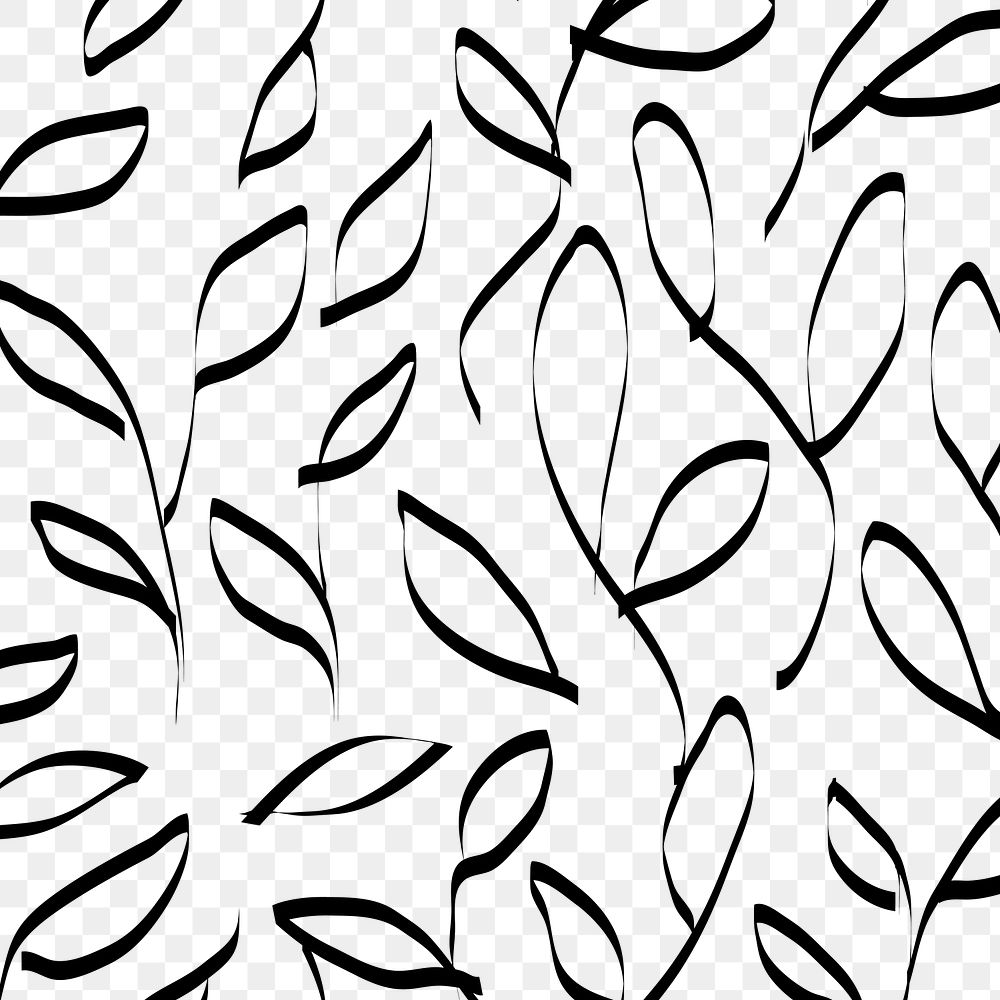 Leaf pattern png, transparent background, doodle ink design