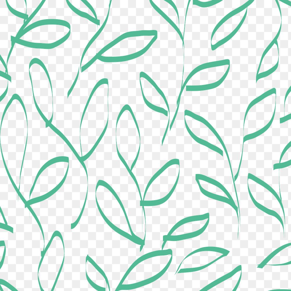 Leaf doodle pattern png, transparent background, green simple design