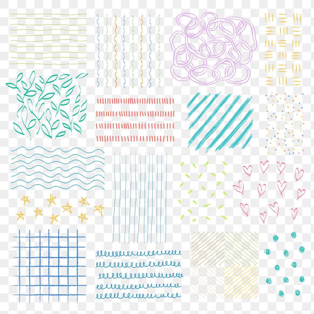 Doodle sticker png, colorful element set