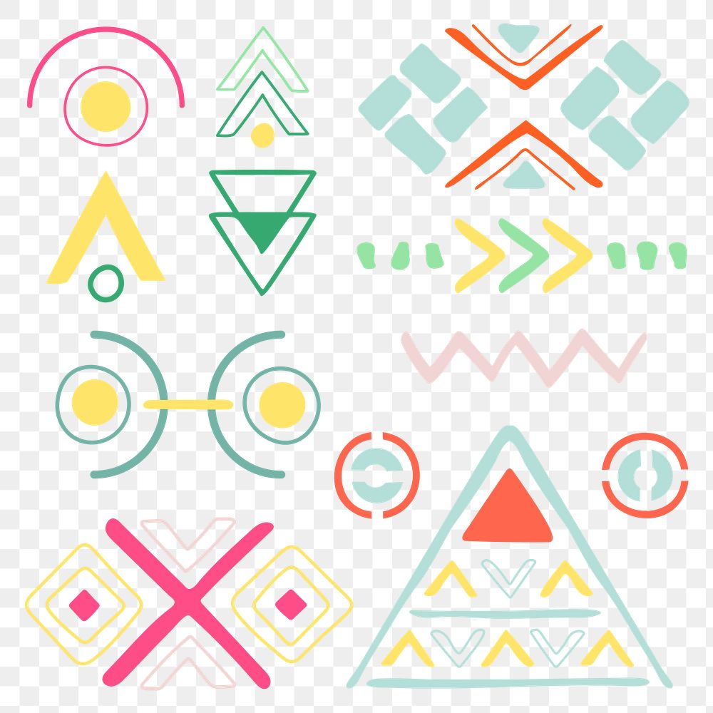 Tribal shape png, doodle sticker, colorful geometric design set