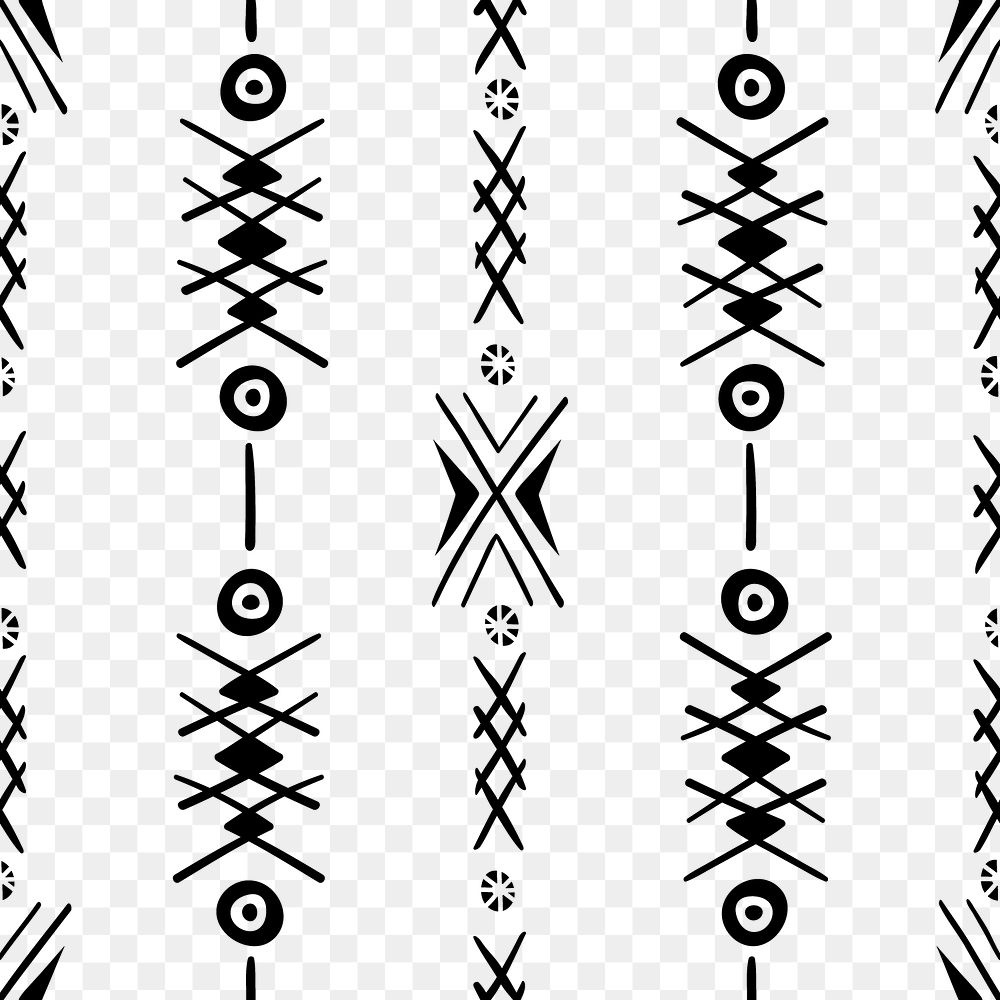 Tribal seamless pattern png, black and white geometric design, transparent background