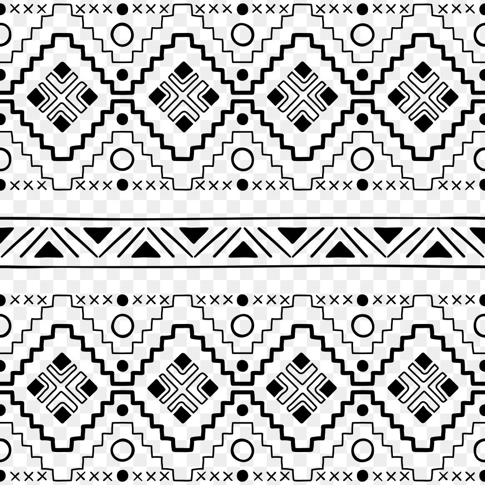 Tribal seamless pattern png, black and white Aztec design, transparent background