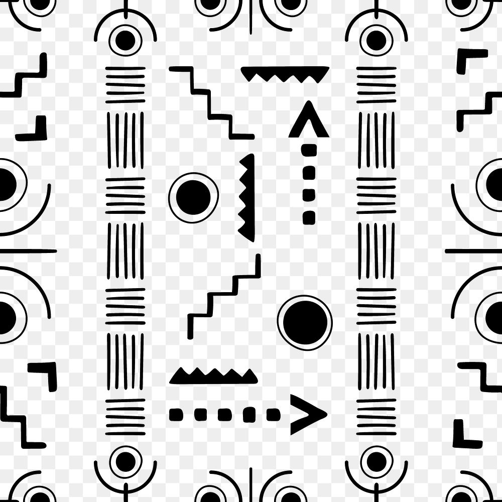 Ethnic seamless pattern png, black and white Aztec design, transparent background
