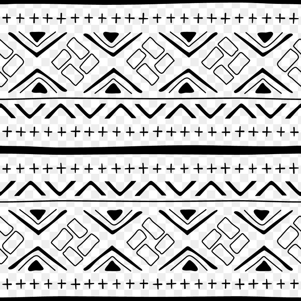 Pattern png, tribal seamless transparent background, black and white geometric style