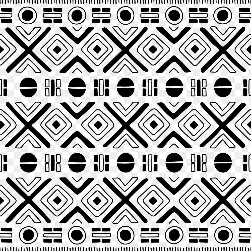 Ethnic seamless pattern png, black and white geometric design, transparent background