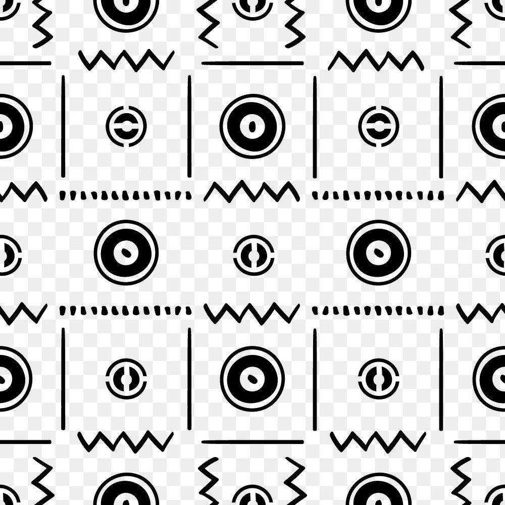 Pattern png, tribal seamless transparent background, black and white Aztec style