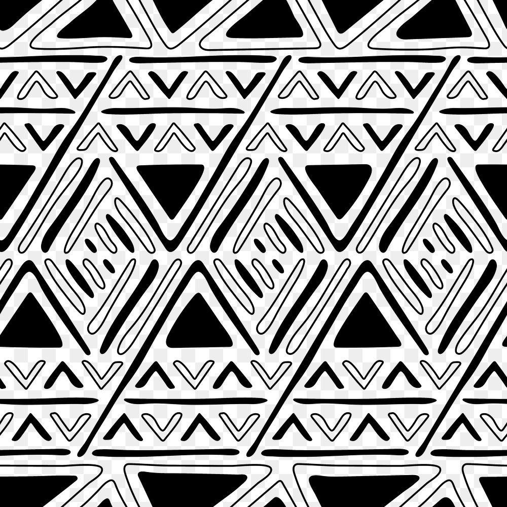 Pattern png, ethnic seamless transparent background, black and white Aztec style