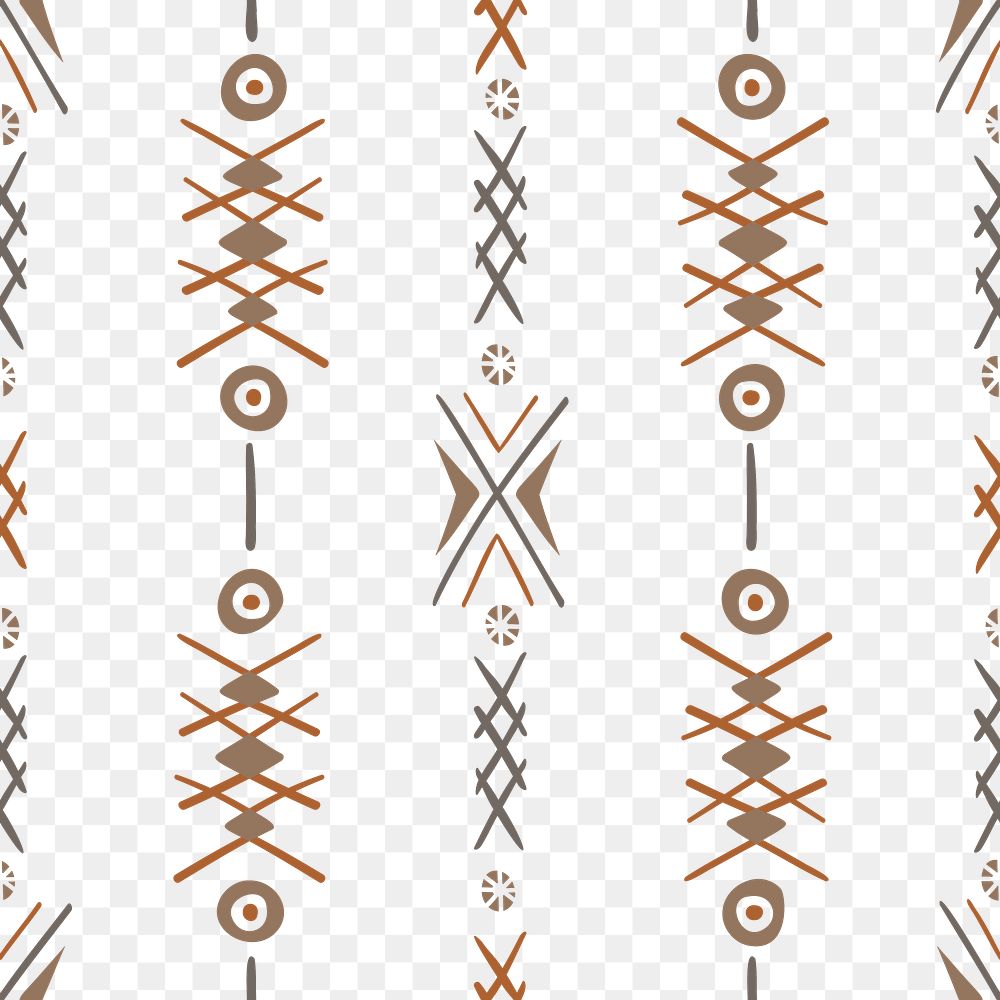 Tribal seamless pattern png, brown geometric design, transparent background