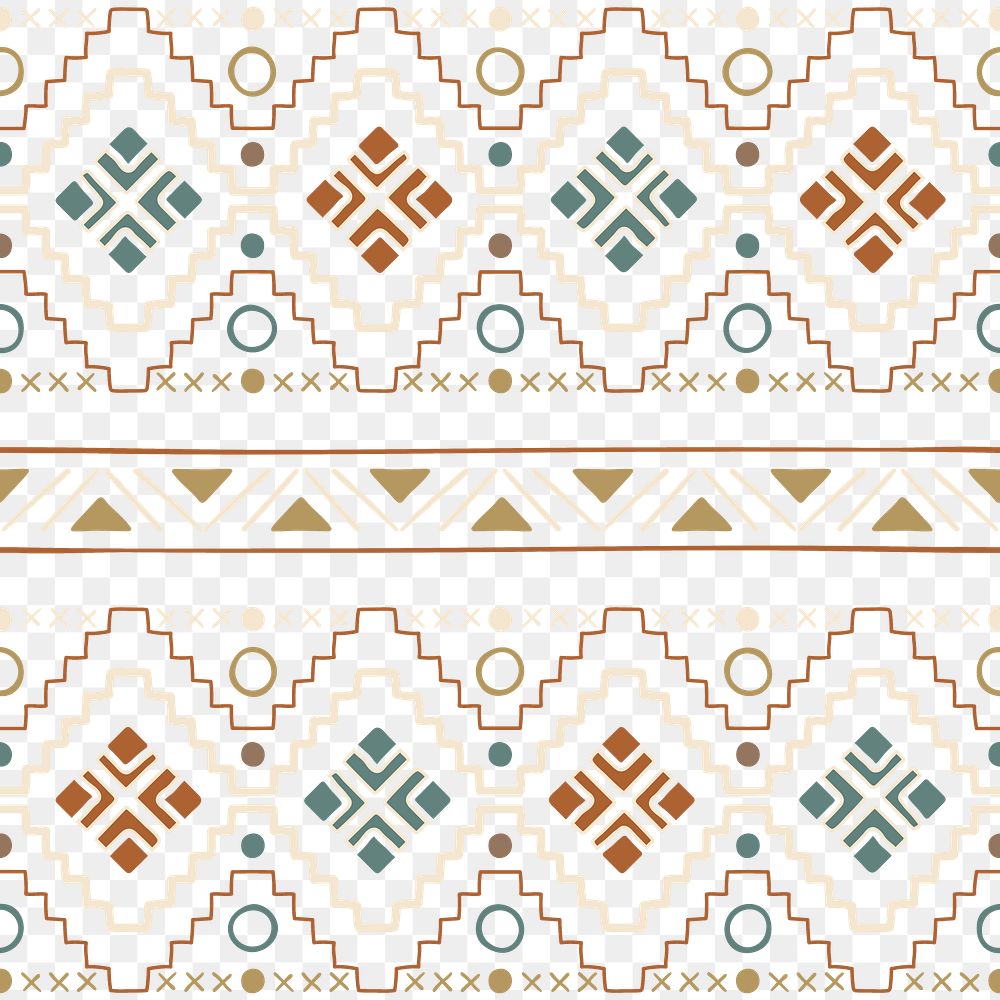 Ethnic seamless pattern png, brown geometric design, transparent background