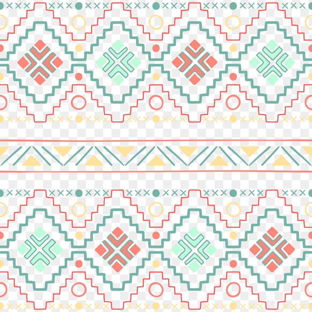 Tribal seamless pattern png, colorful geometric design, transparent background