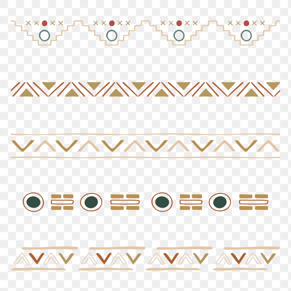 Tribal shape border png, doodle sticker, brown geometric design set