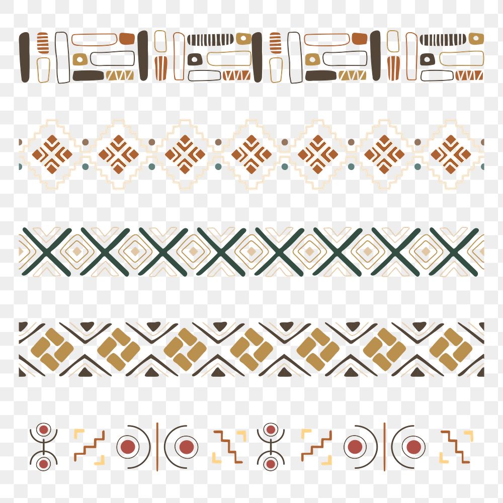 Tribal shape border png, doodle sticker, brown aztec design set