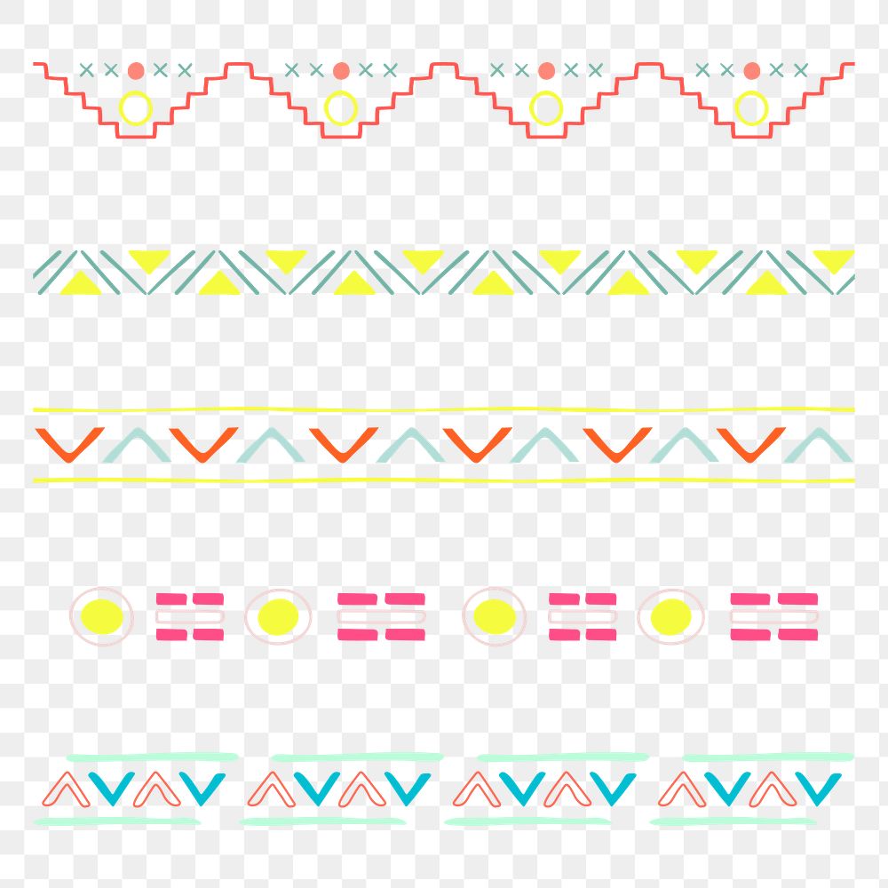 Ethnic shape border png, doodle sticker, colorful aztec design set