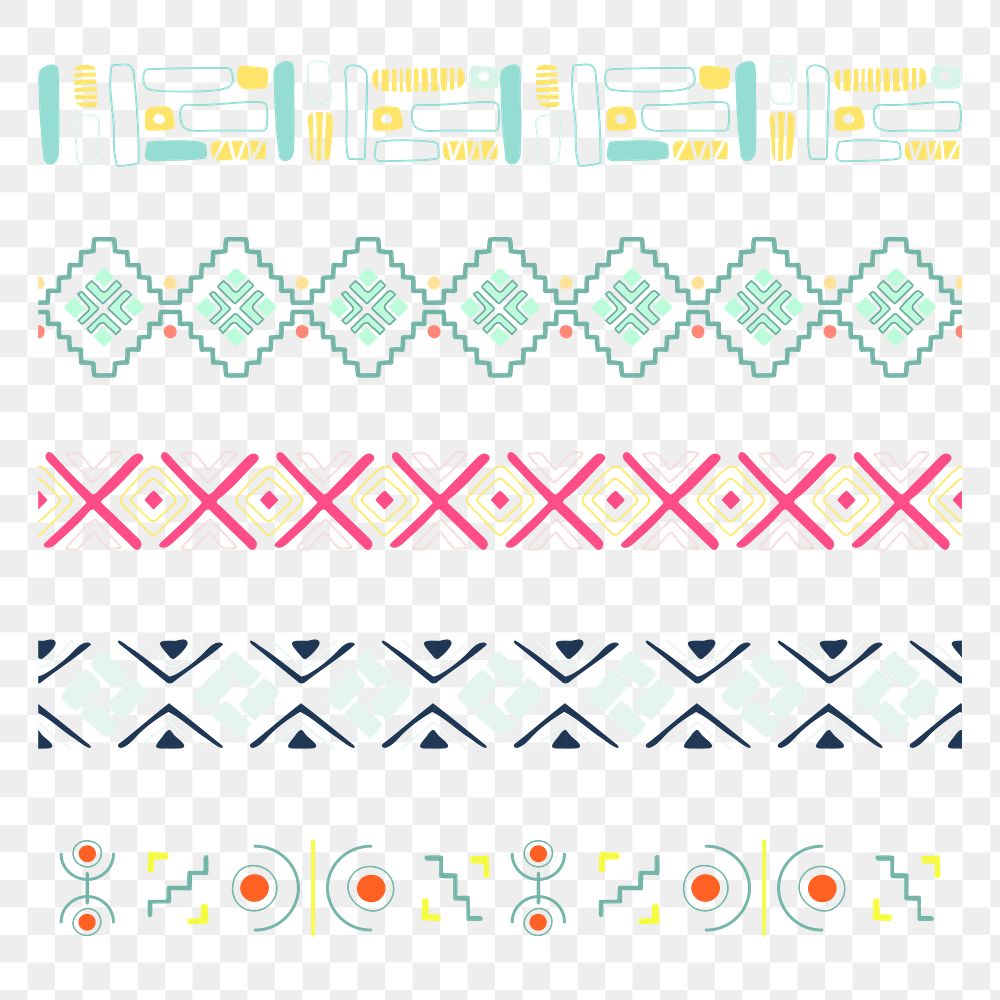 Tribal border png, doodle sticker, colorful geometric design set