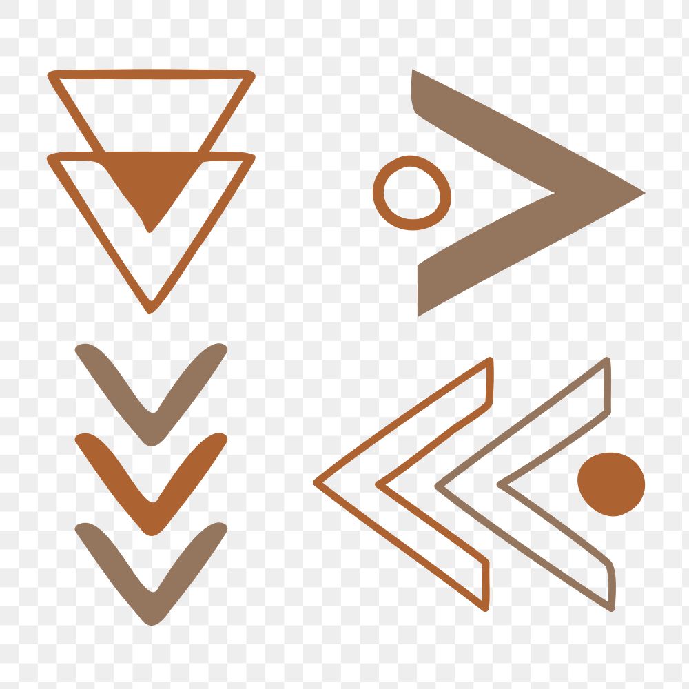 Ethnic shape png, doodle sticker, brown geometric design set
