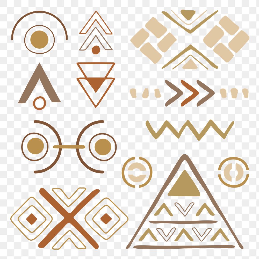 Ethnic shape png, doodle sticker, brown geometric design set