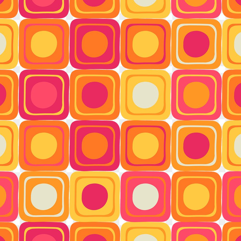 Retro pattern png transparent background, geometric 70s colorful design