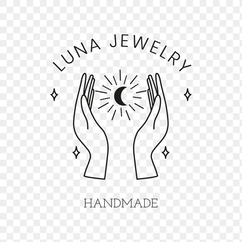 Handmade jewelry logo png sticker, minimal line art design