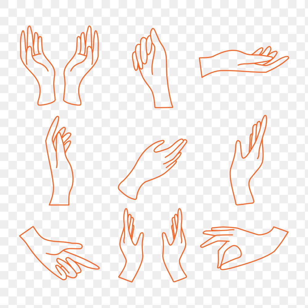 Hand gesture png sticker, minimal line art illustrations set