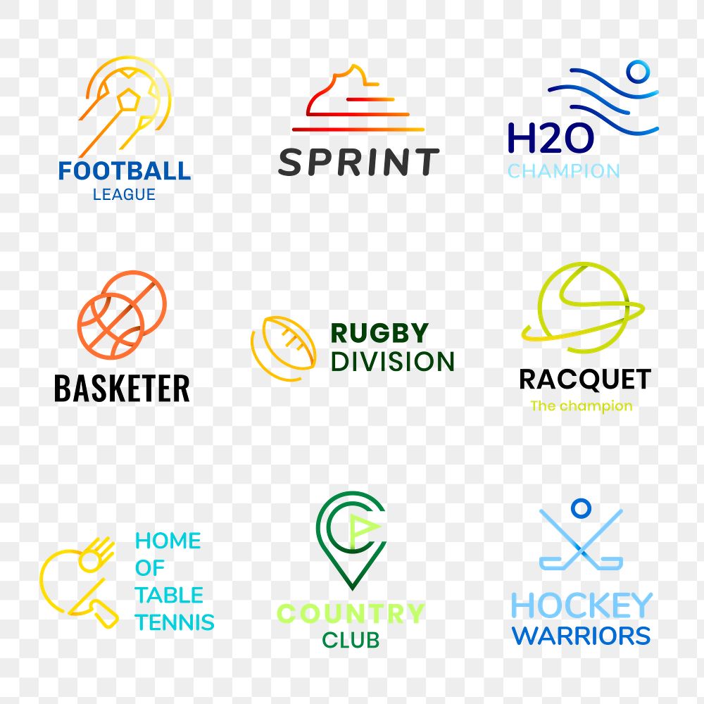 Sports business logo png transparent, colorful gradient design set
