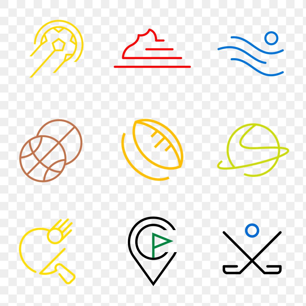 Sports png logo element, colorful transparent design set