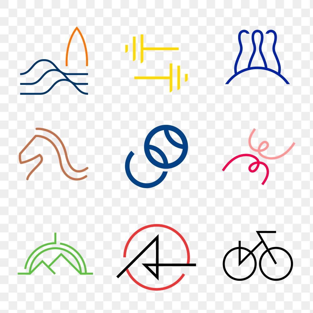 Sports png logo element, colorful transparent design set