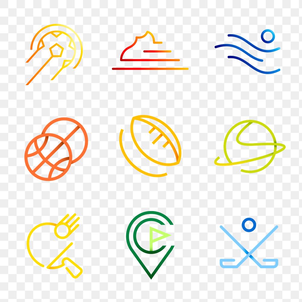 Sports png logo element, colorful gradient transparent design collection