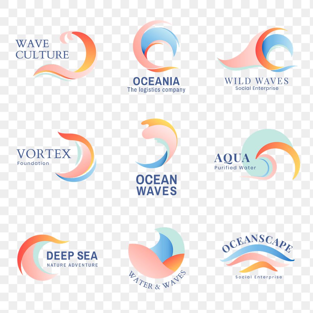 Wave png business logo, pastel water animated graphic collection