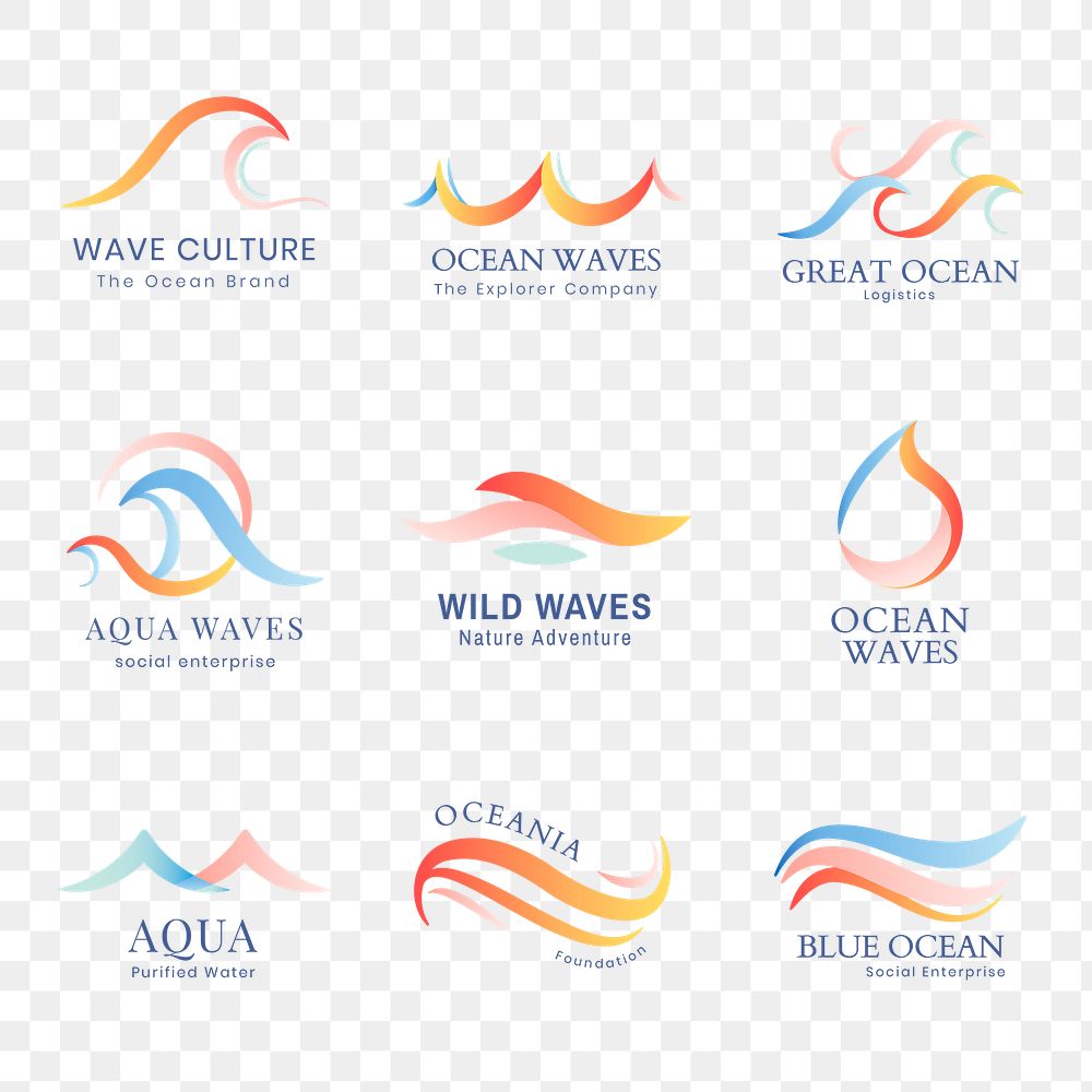 Wave png business logo, pastel water animated graphic collection