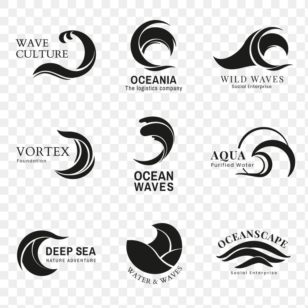 Wave png business logo, color water animated graphic set