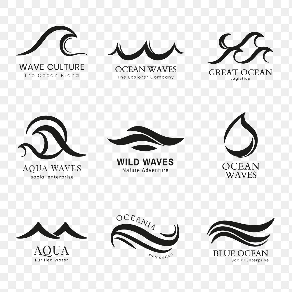 Wave png business logo, black water animated graphic set