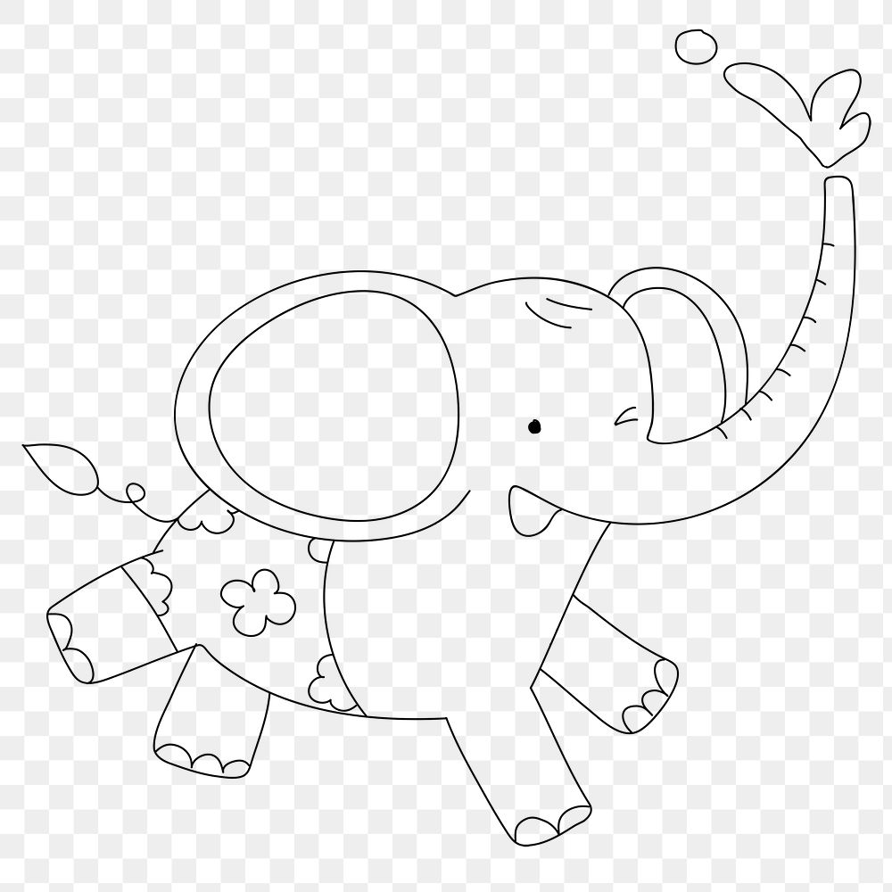 Elephant line png sticker, blank printable transparent design for children's art project