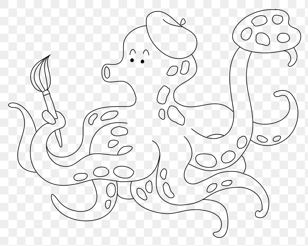 Octopus doodle png sticker, blank printable transparent design for children's art project