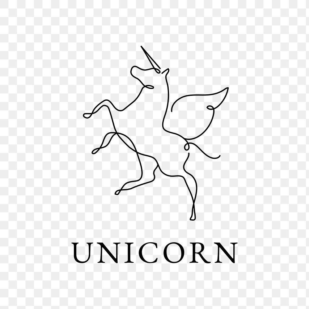 Unicorn png logo sticker, line art design