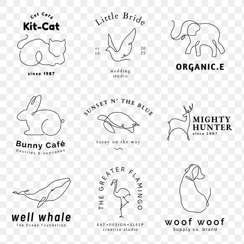 Animal png logo sticker, line art design set