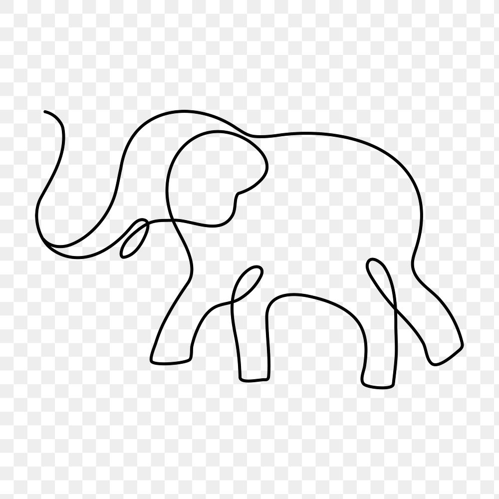 Elephant png logo element, line art animal illustration