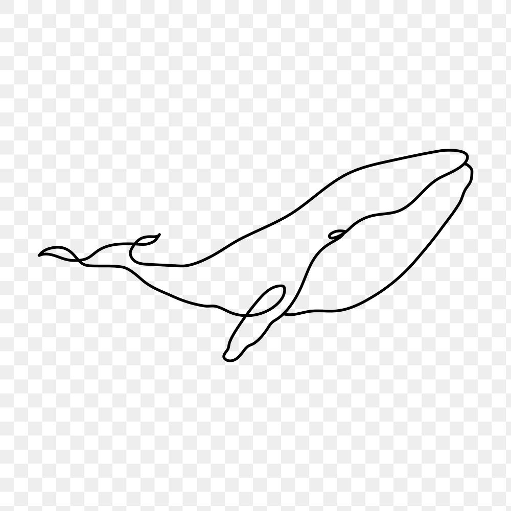 Whale png logo element, line art animal illustration