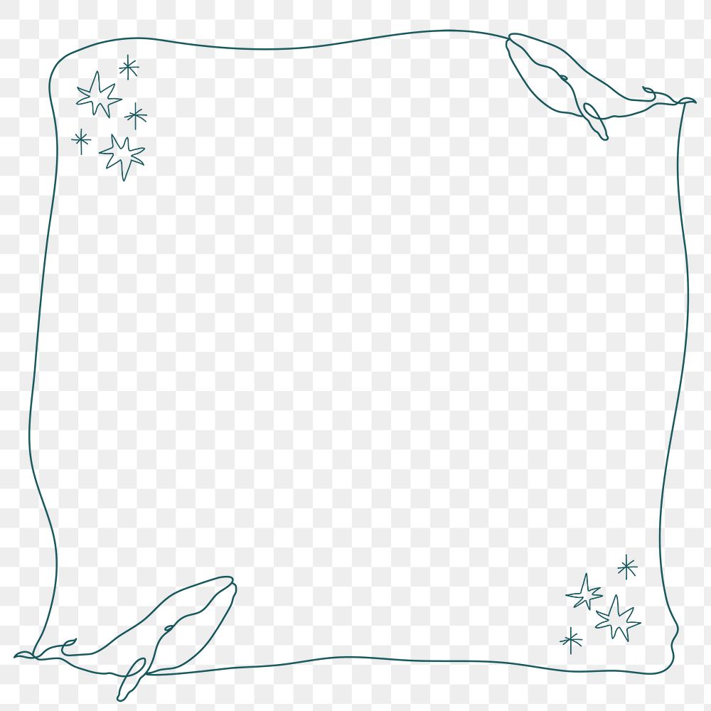 Whale frame png, line art animal illustration, transparent background