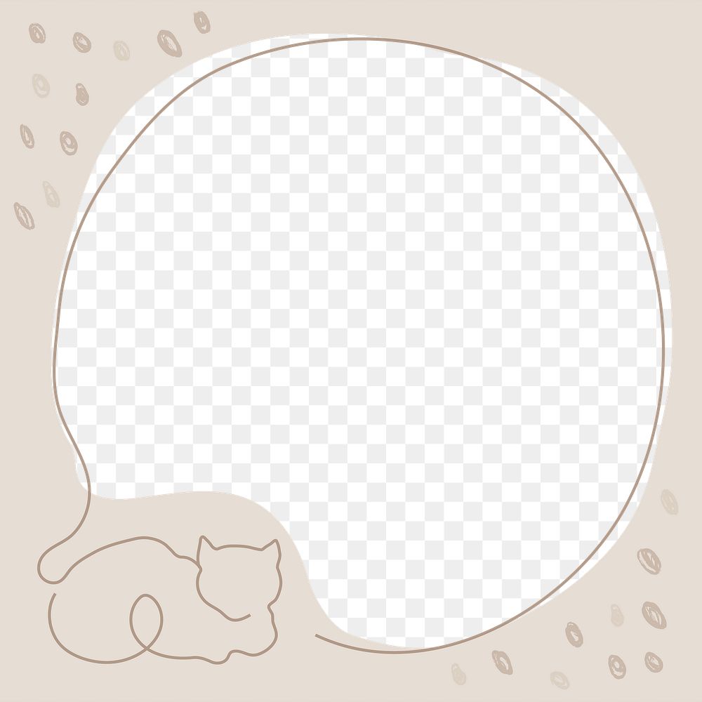 Cat frame png, beige transparent background, line art animal illustration