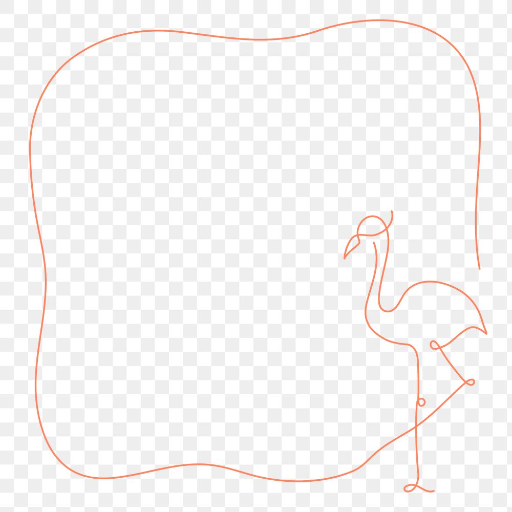 Cute flamingo frame png, line art animal illustration, transparent background