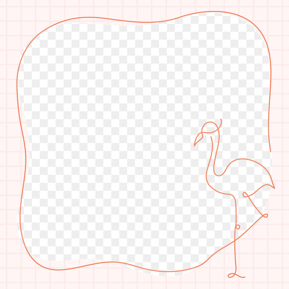 Flamingo frame png, pink transparent background, line art animal illustration