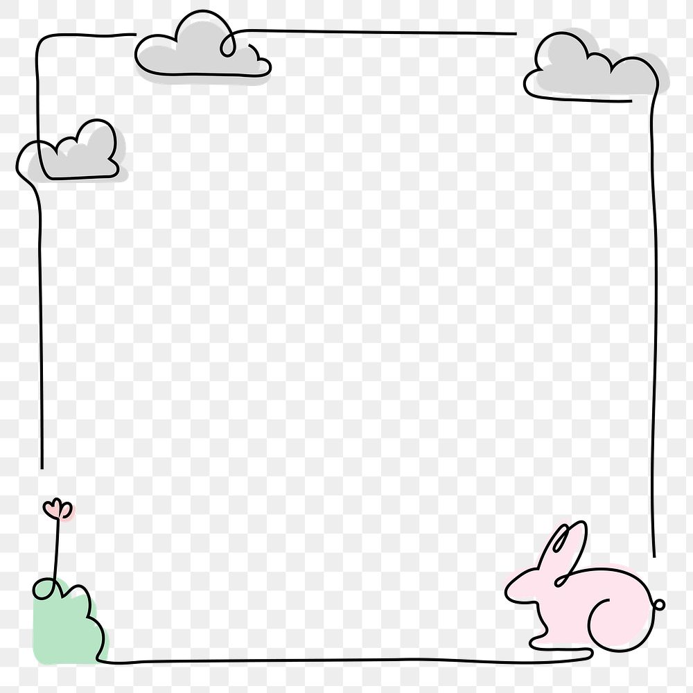 Easter frame png, line art bunny illustration, transparent background