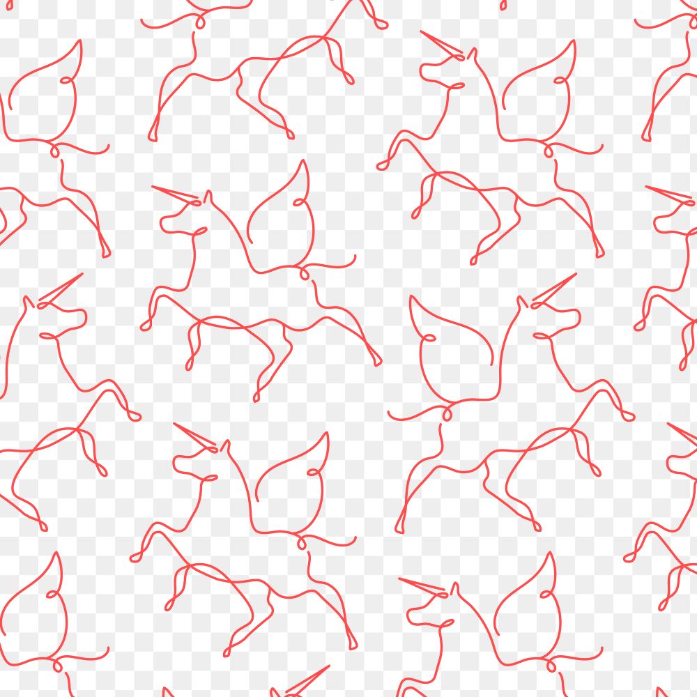 Unicorn seamless pattern png, line art transparent background