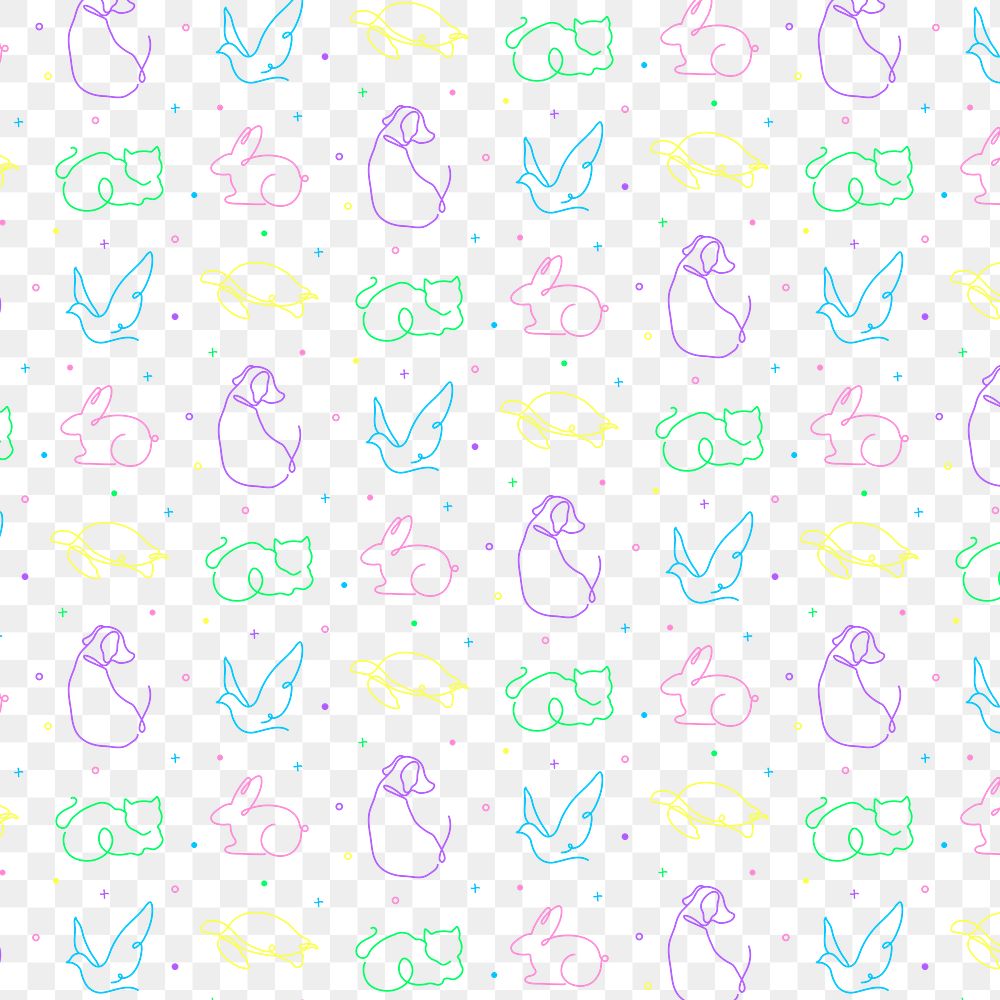 Animal seamless pattern png, line art transparent background