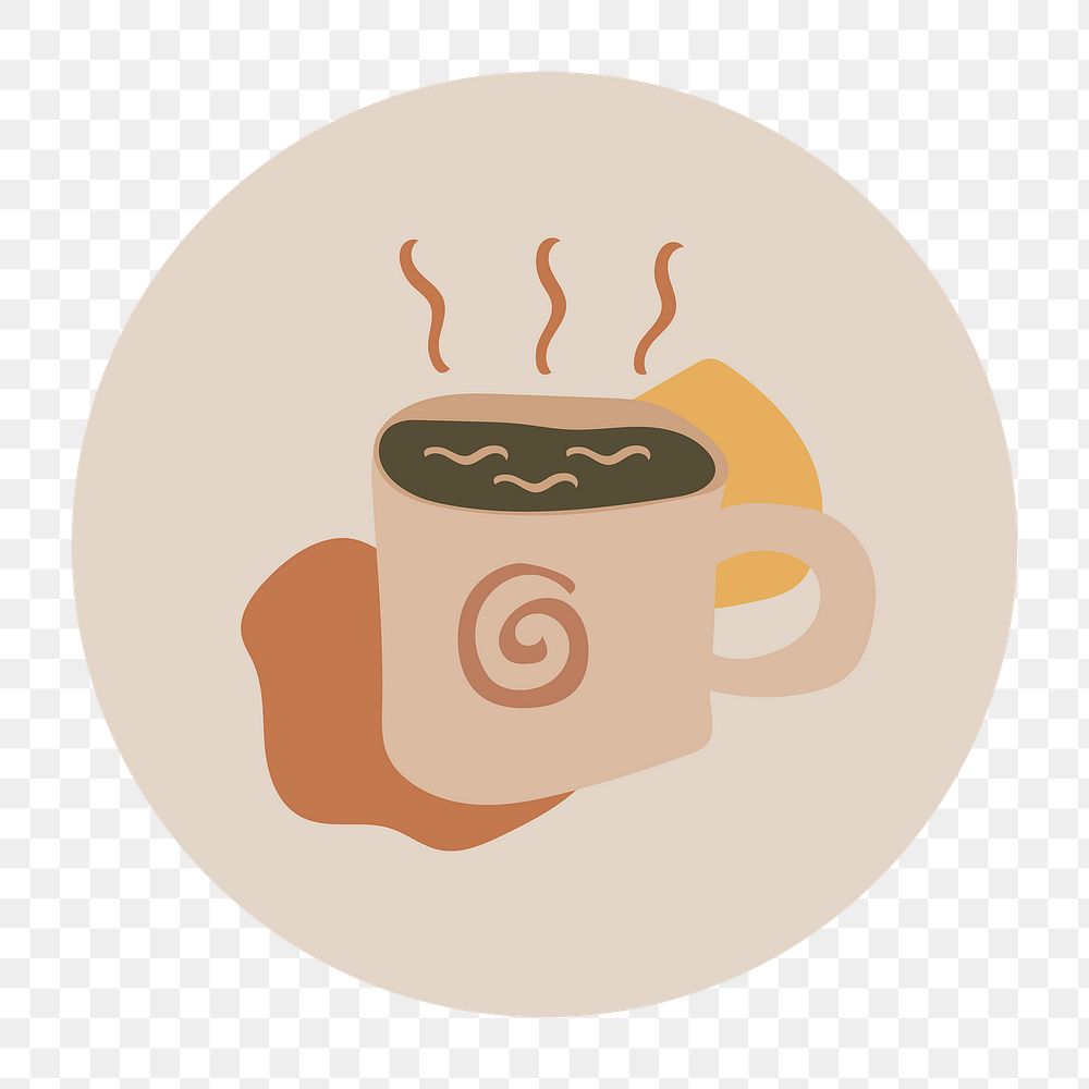 Coffee food icon png sticker, instagram highlight cover, doodle illustration in earth tone design