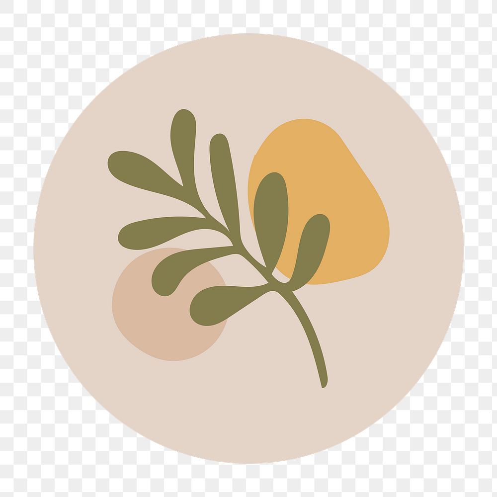 Aesthetic Instagram highlight icon png, leaf doodle in earth tone design