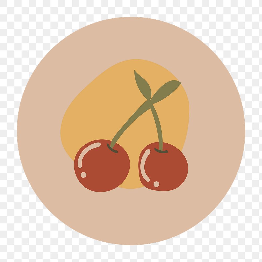 Cherry fruit icon png sticker, instagram highlight cover, doodle illustration in earth tone design